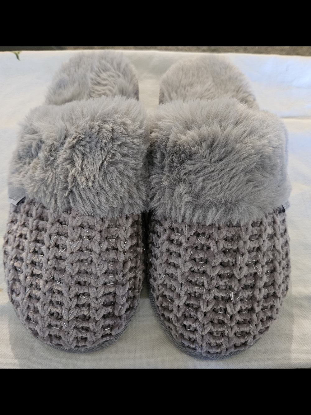 Lubot Plush Knit Slide Women's Slippers with Faux Fur Cuff - Grey